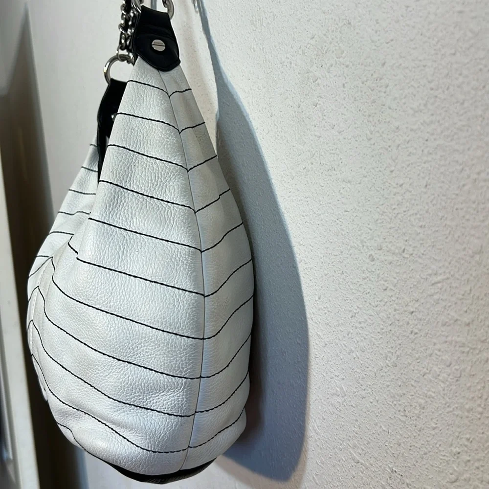 Bodhi Hobo Leather Slouchy White/ Black Shoulder Handbag